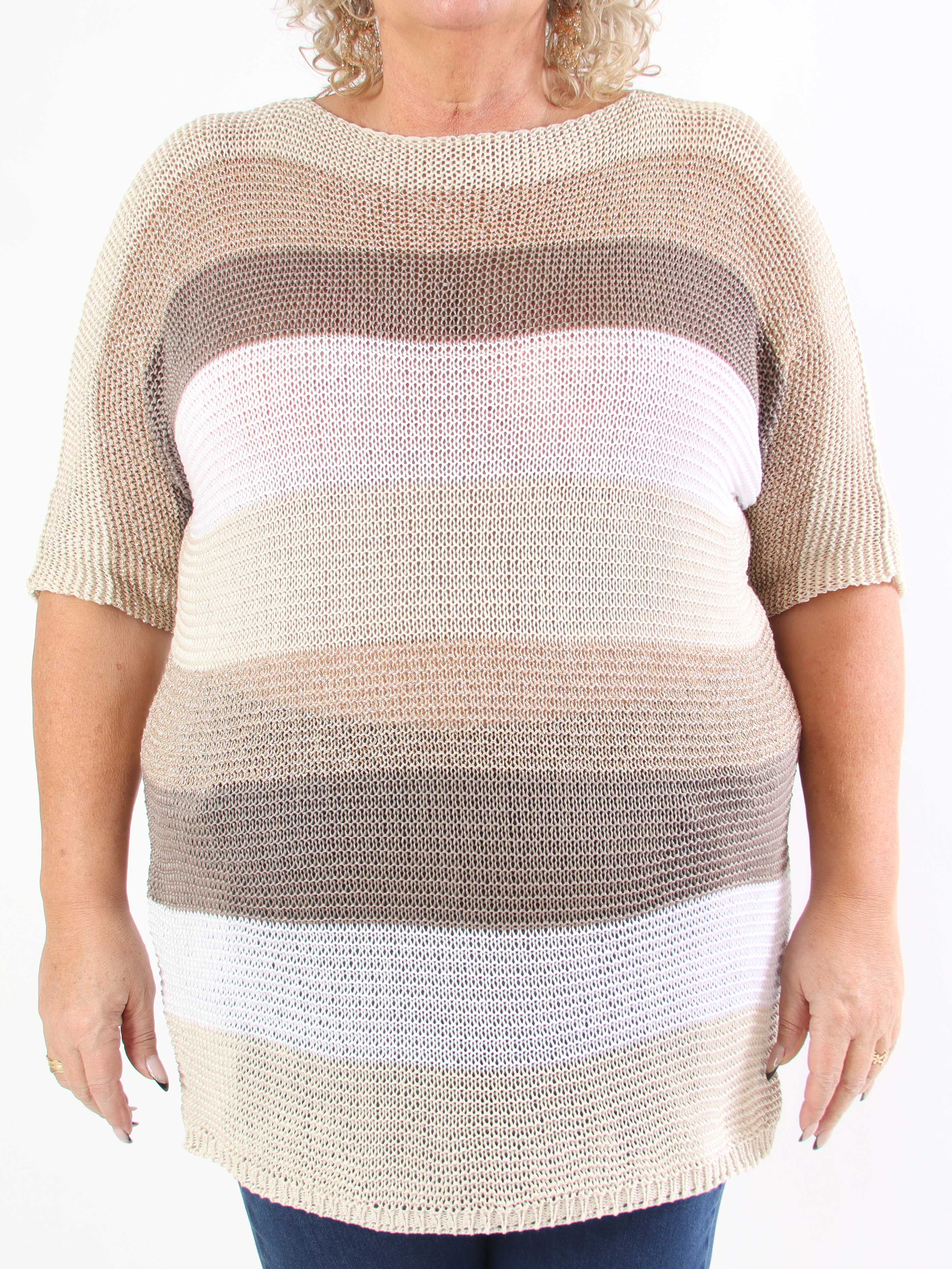 Nina Long - Randig stickad klänning i plus size med glittertrådar